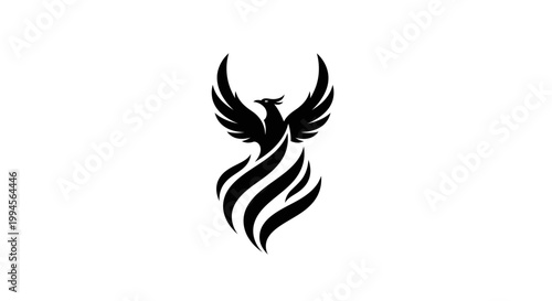 Mythical Phoenix Rising from Flames Silhouette Logo