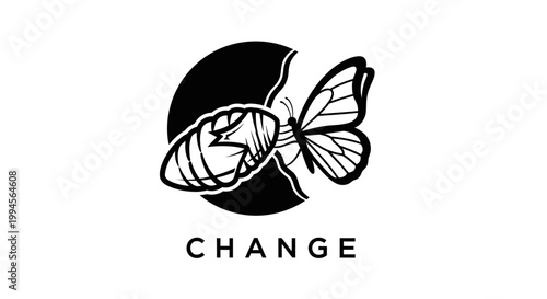 Metamorphosis concept: Butterfly emerging from chrysalis, symbolizing change and transformation.