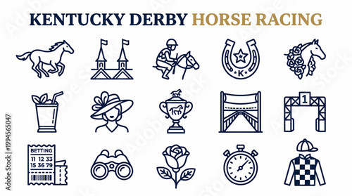 Kentucky Derby Horse Racing Icons - Vector Graphics