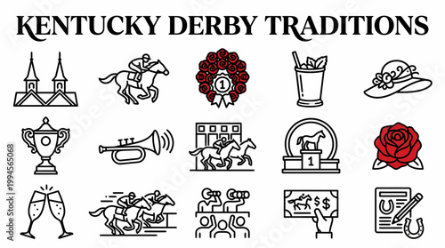 Kentucky Derby Traditions Icons: Horse Racing, Roses, Mint Julep