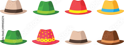 Colorful Variety of Fashionable Hats in Different Styles for Accessory and Fashion Design