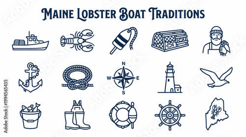 Maine Lobster Boat Traditions Icons