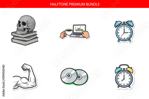 Icons of various objects on white background