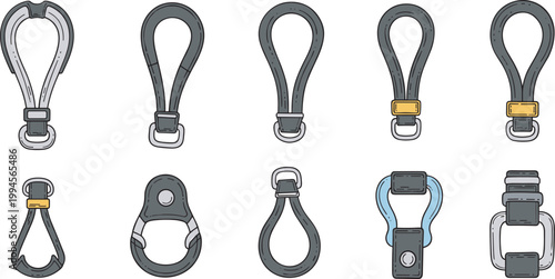 Collection of carabiners, climbing gear, and connecting hardware
