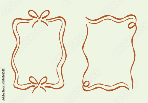 Hand-drawn frames in warm brown tones. Soft, wavy lines create a vintage charm. Bow ties add playful, decorative flair