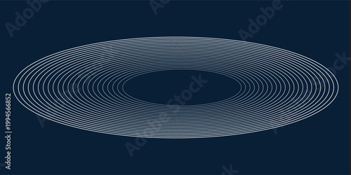 Abstract Concentric Ellipse Lines on Dark Blue Background, Minimalist Geometric Vector Illustration