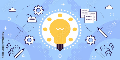 A bright idea illustration with lightbulb gears and document concepts