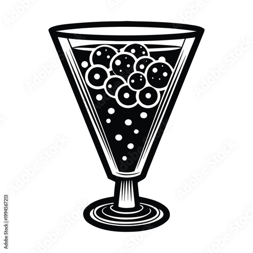 Black cocktail glass with bubbles, vector illustration, drink icon, barware symbol