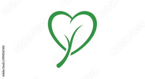 Green Heart Leaf Logo Representing Ecology, Nature, and Eco-Friendly Concepts Visually