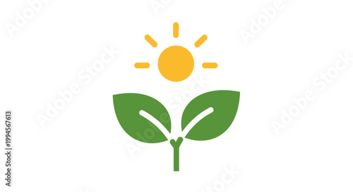 Illustration depicting sun shining on a plant, symbolizing growth and environmental harmony