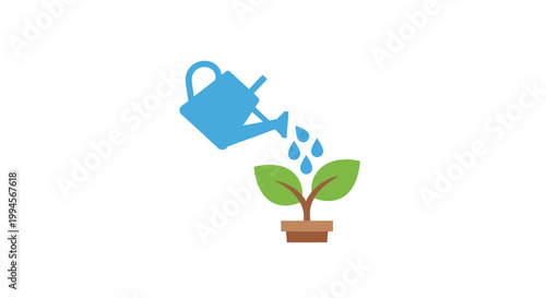 Illustration depicting the nurturing process of plant growth with watering can and sprout