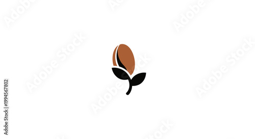 Minimalistic coffee bean design with leaves representing the origin of this beverage