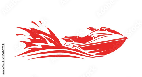 Red Jet Ski Silhouette with Water Splash