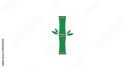 Simple illustration of a green bamboo stalk with leaves on a clean white background