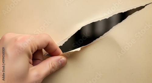 Hand Peeling Back Cream Paper To Reveal Background