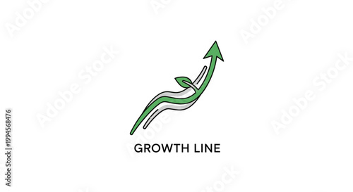 Abstract illustration of a growth concept using a green arrow and a stylized leaf symbol