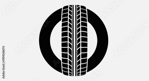 Minimalist graphic of a tire tread centered inside a black circle for automotive concepts