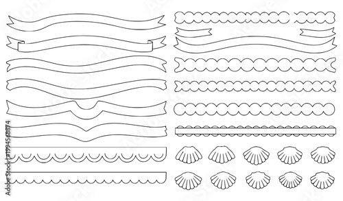 Scalloped edge seamless vector set ribbon border decorative frames