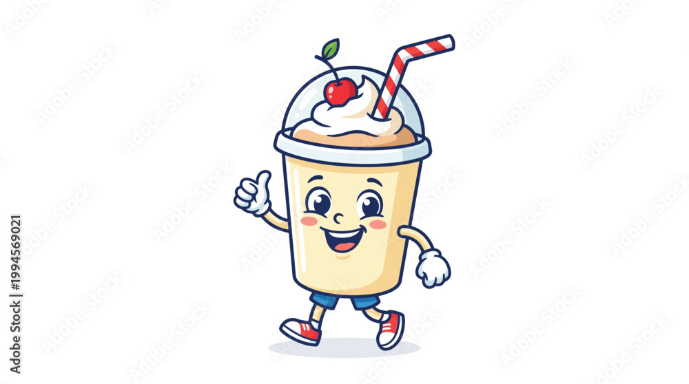 Obraz premium Cute Milkshake Mascot Vector Illustration - Vintage Cartoon Character