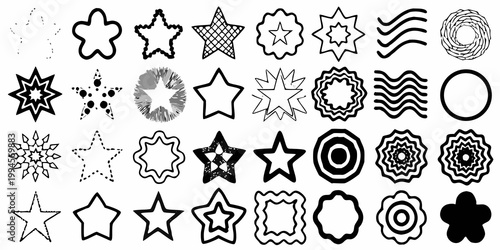 Collection of diverse hand drawn star and abstract shape doodles