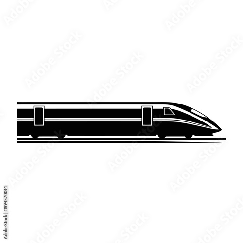 Sleek High-Speed Train Vector Illustration in Black and White.