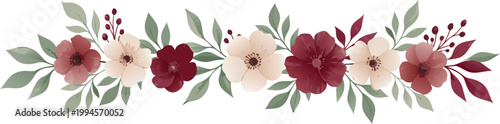 Floral border designs with red and peach flowers on white background