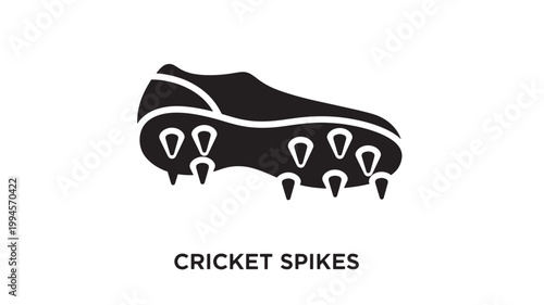 Detailed icon of cricket spikes featuring traction studs, black and white vector illustration for cricket equipment and athletic performance branding