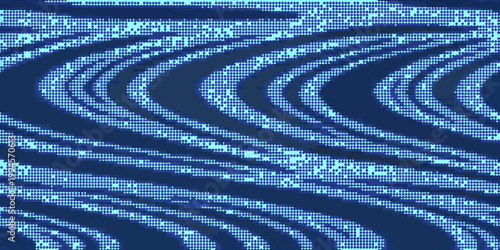 Abstract blue pattern featuring curved lines and dot matrix texture