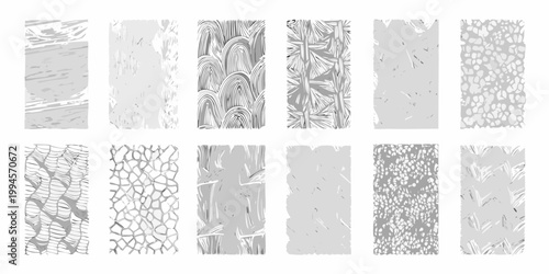 A collection of grayscale textured fabric swatches arranged in a grid