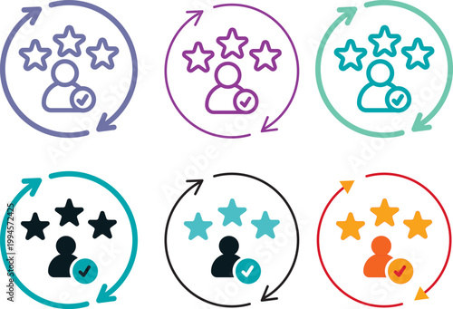 Premium customer satisfaction icon set in multiple styles, featuring professional outline, solid, and flat vector symbols for user experience feedback.