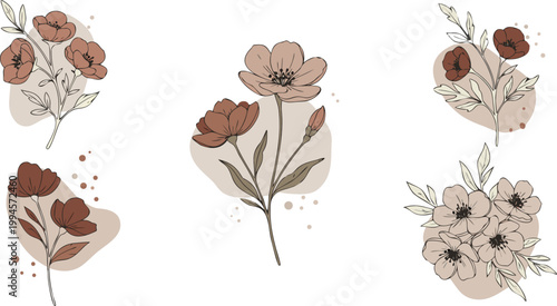 Pink flowers in various stages of bloom with petals and leaves