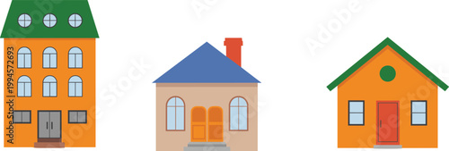 Cartoon houses illustration, colorful home buildings set architecture vector design collection