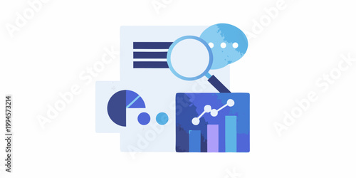 Data analysis concept with a magnifying glass over charts and graphs