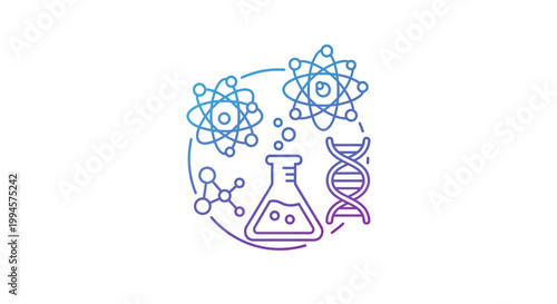 Conceptual illustration depicting scientific concepts, laboratory, and molecular structures.