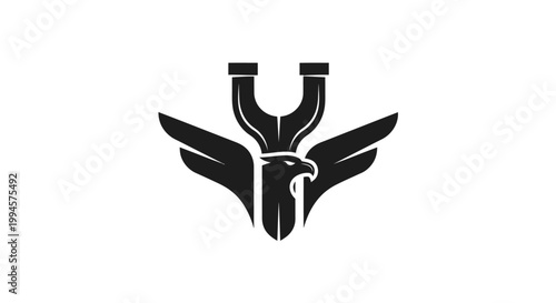 Black eagle and slingshot logo icon isolated on white