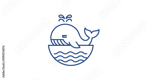Tableau sur toile Blue line art whale icon on white background