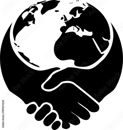 Solid Vector Handshake Globe - Global Partnership and Business Agreement Concept
