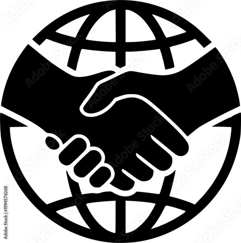 Solid Vector Handshake Globe - Global Partnership and Business Agreement Concept