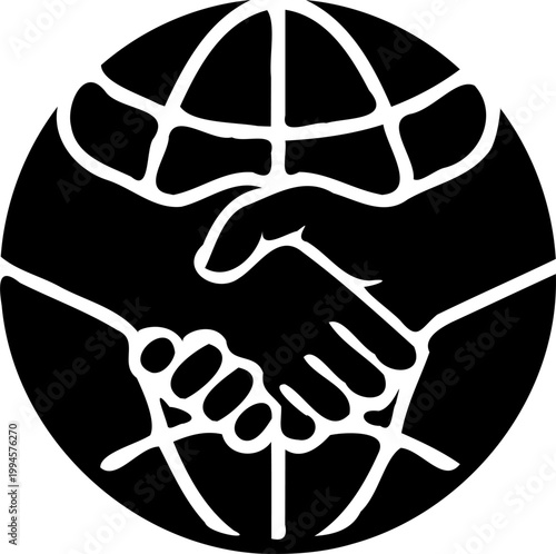Solid Vector Handshake Globe - Global Partnership and Business Agreement Concept