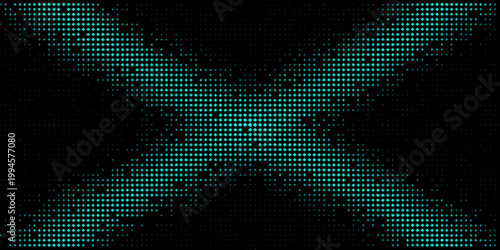 A digital face portrait constructed from numerous teal colored dots