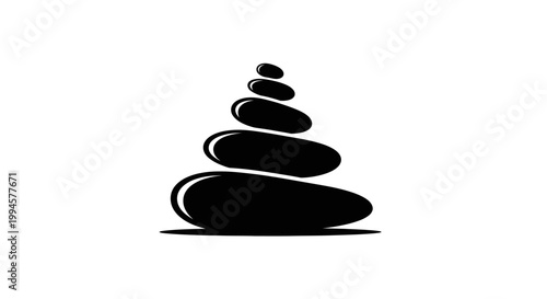 Stacked black stones icon, balance and harmony symbol, isolated on white background