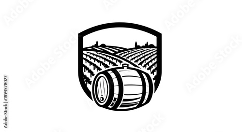 Vineyard Barrel Emblem: Winery, Agriculture, Wine Production Icon