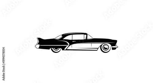 Vintage Car Silhouette - Retro American Automobile Black and White Design