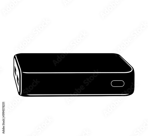 Sleek Black Power Bank Isolated on White Background.