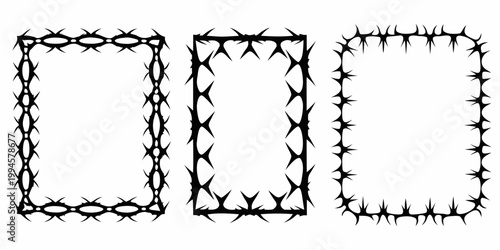 Three black thorn covered rectangular frames on a white background