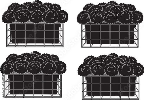 Flat vector illustration, medical laboratory silhouettes, microscope X‑ray MRI ultrasound test tubes heart monitor prescription bottle healthcare diagnostic artwork