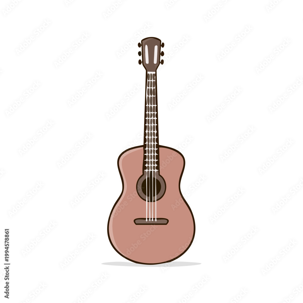 Obraz premium Acoustic guitar with six strings and tuning pegs isolated on white background