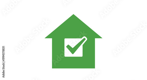 Green House Icon with Checkmark Symbolizing Verification, Approval and Agreement