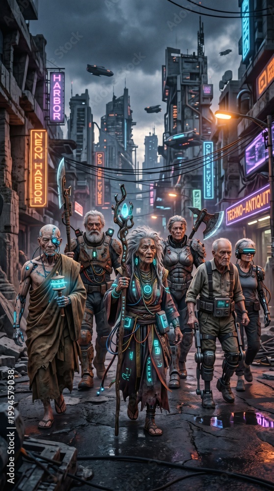 Fototapeta premium Personaggio Futuristico Anziano Cyborg – Ritratto Sci‑Fi