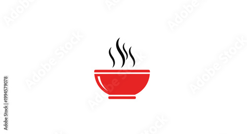 Minimalist red bowl illustration with steam, ideal for food-related projects and restaurant branding